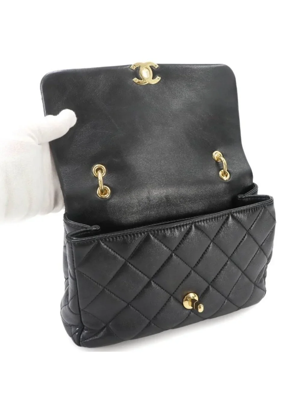 Chanel Quilted 2-Way Bag Leather Black Gold Bag